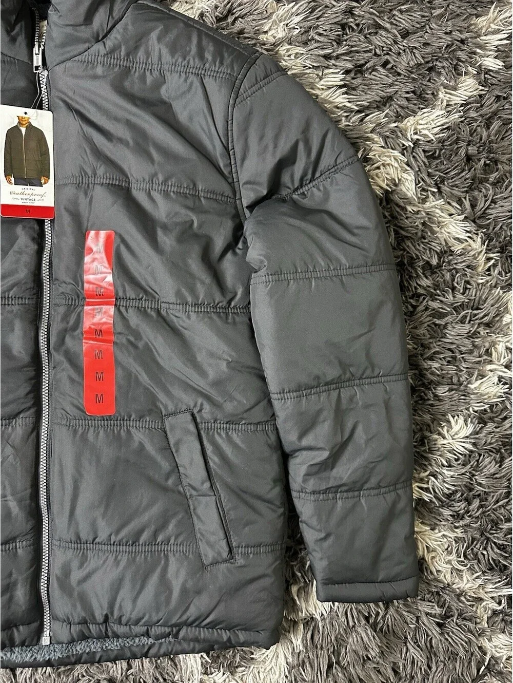NWT Weatherproof vintage Puffer Jacket Mens Medium Black Sherpa Fleece Lined